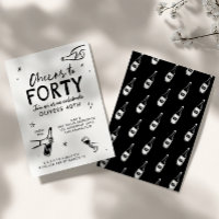 whimsical hand drawn 40th birthday drinks party