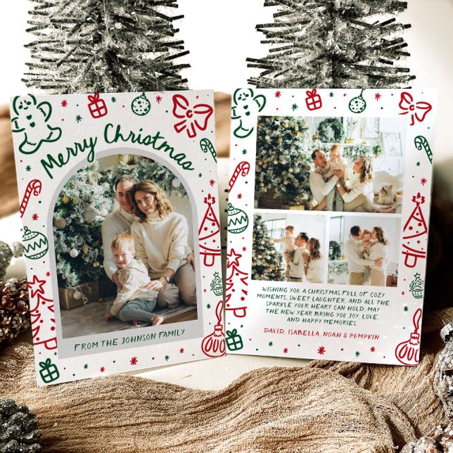 Whimsical Hand Drawn Arch Photo Merry Christmas Holiday Card (Whimsical Hand Drawn Arch Photo Merry Christmas Holiday Card)