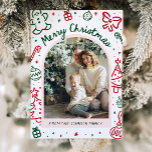 Whimsical Hand Drawn Arch Photo Merry Christmas Holiday Card<br><div class="desc">🎄✨ Send warm holiday cheer with this Whimsical Hand Drawn Arch Merry Christmas Card! Featuring playful red green doodles (bows, ornaments, candy canes, and gingerbread!) surrounding your favourite photo, this festive card is a modern yet cozy way to say Merry Christmas from your family to loved ones. 📸🎀 Printed on...</div>