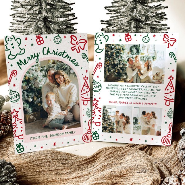 Whimsical Hand Drawn Arch Photo Merry Christmas Holiday Card (Whimsical Hand Drawn Arch Photo Merry Christmas Holiday Card)