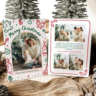 Whimsical Hand Drawn Arch Photo Merry Christmas Holiday Card