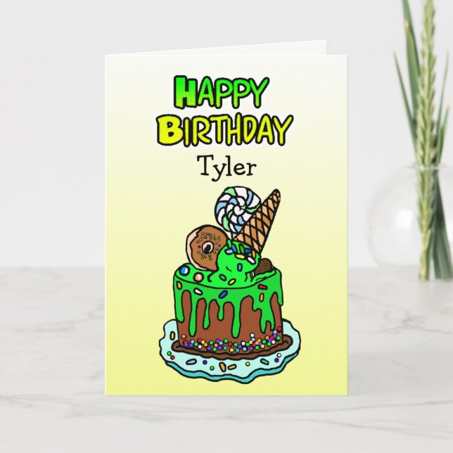 Whimsical Hand Drawn Birthday Cake Personalized Card (Front)