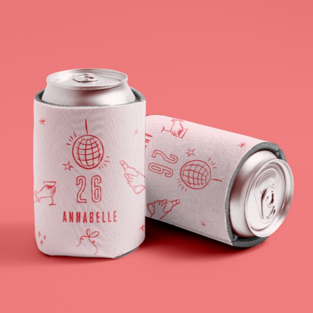 whimsical hand drawn birthday drinks party cream can cooler (Creator Uploaded)