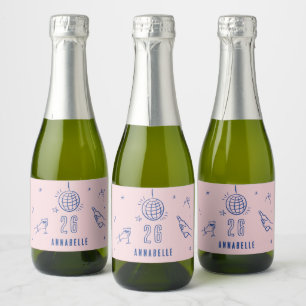 whimsical hand drawn birthday drinks party cream sparkling wine label