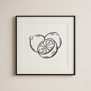 Whimsical Hand-Drawn Black Ink Lemon Art Poster