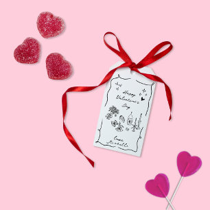 Whimsical, hand drawn black white Valentine's Day Gift Tags