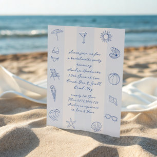 Whimsical Hand Drawn Blue Beach Bachelorette Invitation