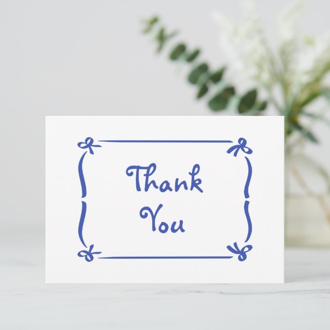 Whimsical Hand Drawn Blue Bow Bridal Shower  Thank You Card (Standing Front)