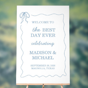 Whimsical Hand Drawn Blue Illustrated Wedding Acrylic Sign
