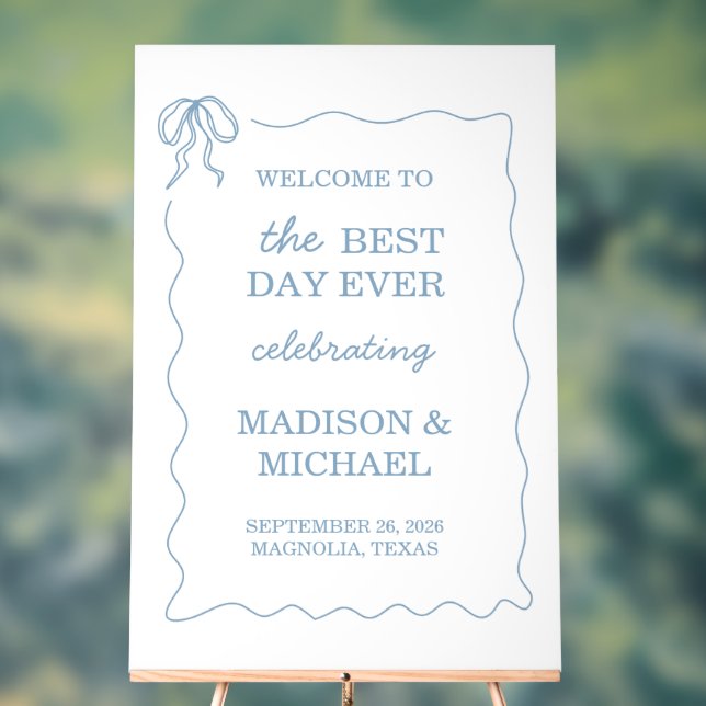 Whimsical Hand Drawn Blue Illustrated Wedding Acrylic Sign (Neutral)