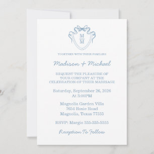 Whimsical Hand Drawn Blue Illustrated Wedding Invitation