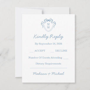 Whimsical Hand Drawn Blue Illustrated Wedding RSVP Card