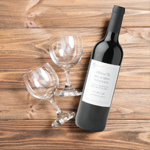 Whimsical Hand Drawn Blue Illustrated Wedding Wine Label