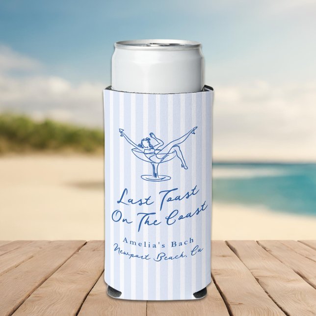 Whimsical Hand Drawn Blue Last Toast on the Coast Seltzer Can Cooler (Creator Uploaded)