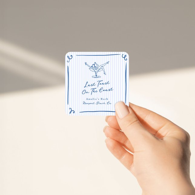 Whimsical Hand Drawn Blue Last Toast on the Coast Square Sticker (Creator Uploaded)