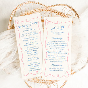 Whimsical Hand Drawn Blue & Pink Wedding Program