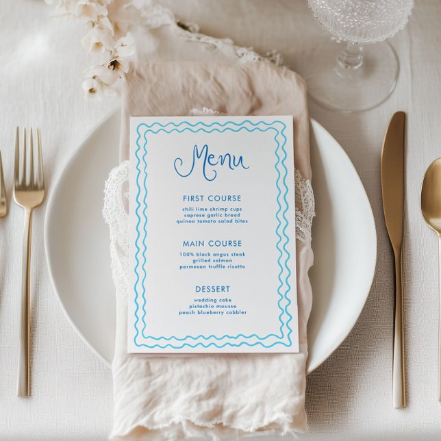 Whimsical Hand Drawn Blue Squiggle Menu Card (Creator Uploaded)