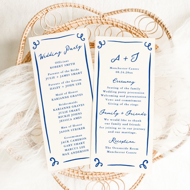 Whimsical Hand Drawn Blue Wedding Program + Party (Creator Uploaded)
