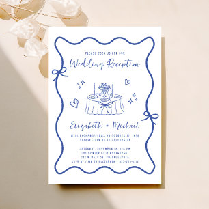 Whimsical Hand Drawn Blue Wedding Reception Invitation