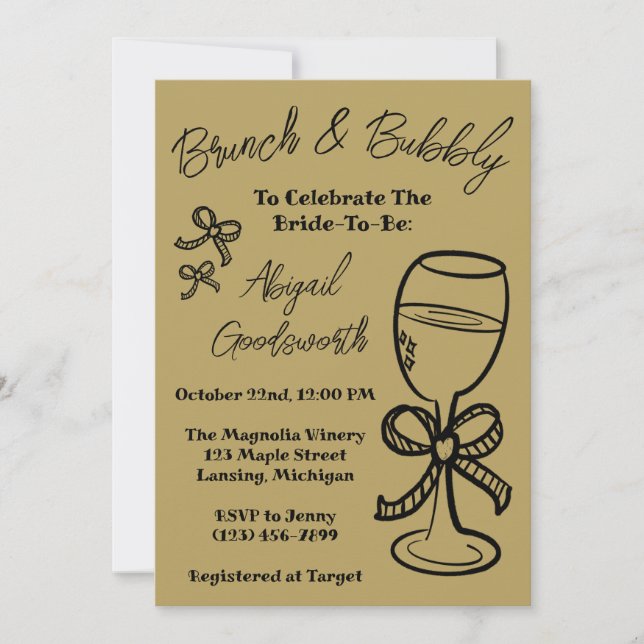 Whimsical Hand Drawn Bow Bridal Shower Invitation (Front)