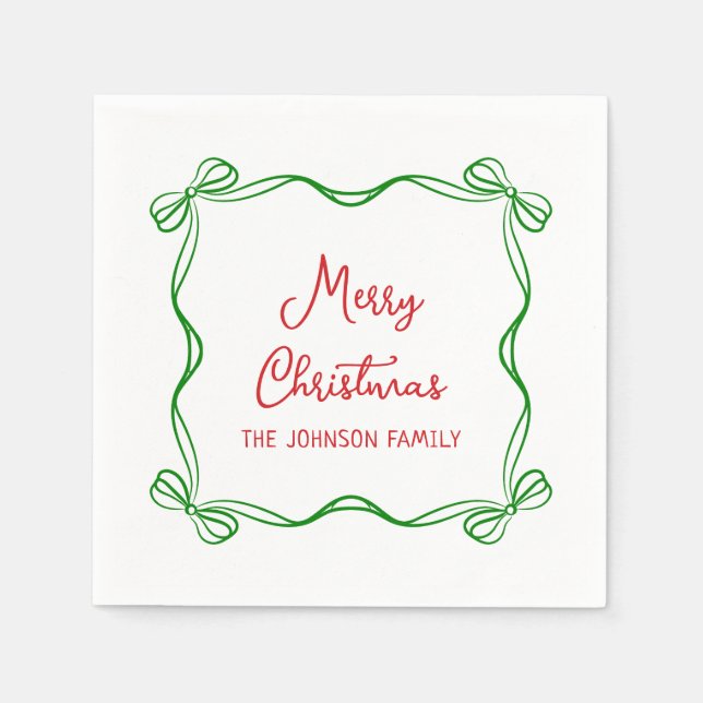 Whimsical Hand Drawn Bow Christmas Gift Napkin (Front)