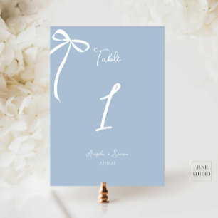 Whimsical Hand drawn Bow Dusty Blue Table Number