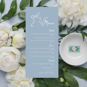 Whimsical Hand drawn Bow Dusty Blue Wedding Menu