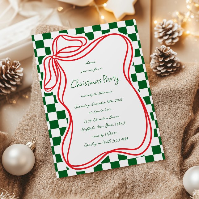 Whimsical Hand-drawn Bow Frame Christmas  Invitation (Creator Uploaded)