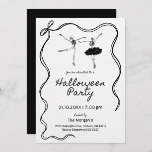 Whimsical Hand Drawn Bow Frame Skeleton Halloween  Invitation