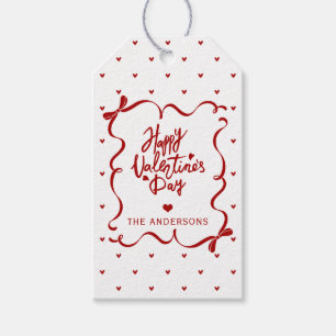 Whimsical Hand Drawn Bow Happy Valentine's Day Gift Tags