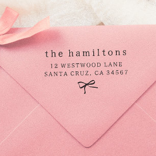 Whimsical Hand Drawn Bow Minimalist Return Address Rubber Stamp