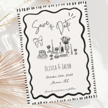 Whimsical Hand Drawn Bow Scribble Wavy Wedding