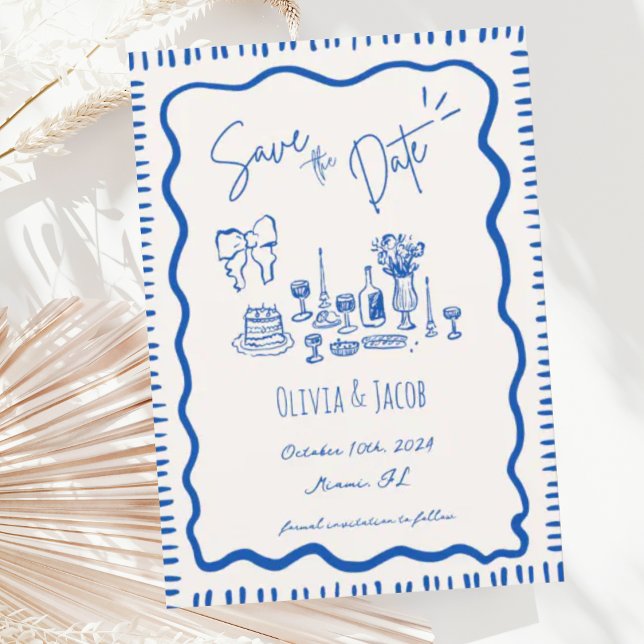 Whimsical Hand Drawn Bow Scribble Wavy Wedding Invitation (Creator Uploaded)