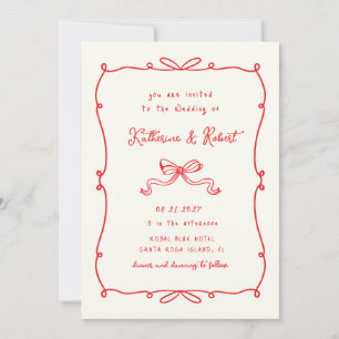 Whimsical Hand Drawn Bows Budget Wedding Invitation