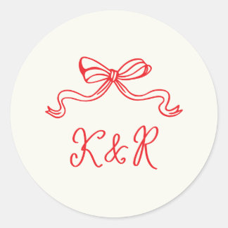 Whimsical Hand Drawn Bows Double Monogram Wedding Classic Round Sticker