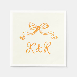 Whimsical Hand Drawn Bows Double Monogram Wedding Napkin