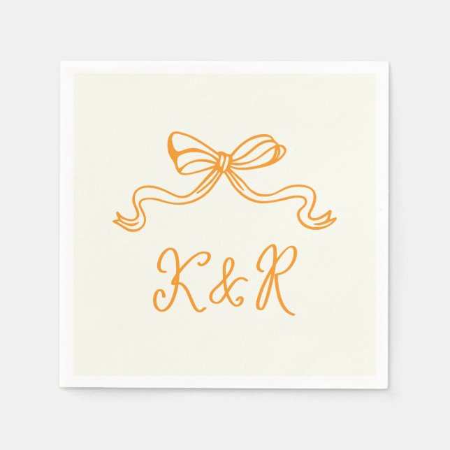 Whimsical Hand Drawn Bows Double Monogram Wedding Napkin (Front)