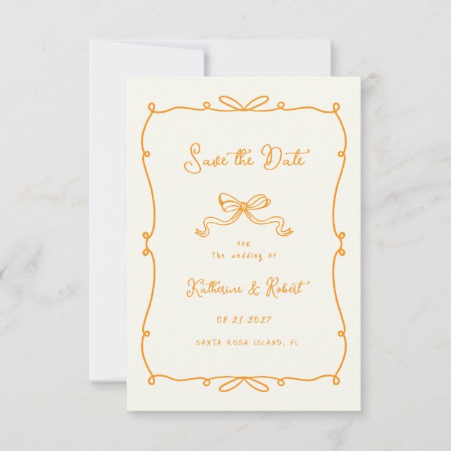 Whimsical Hand Drawn Bows Save the Date Card (Front)