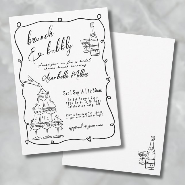 Whimsical Hand Drawn Brunch Bubbly Bridal Shower Invitation (Whimsical Hand Drawn Brunch Bubbly Bridal Shower Invitation)