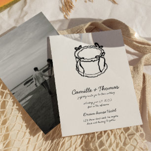 Whimsical Hand-Drawn Cake Photo Wedding Invitation