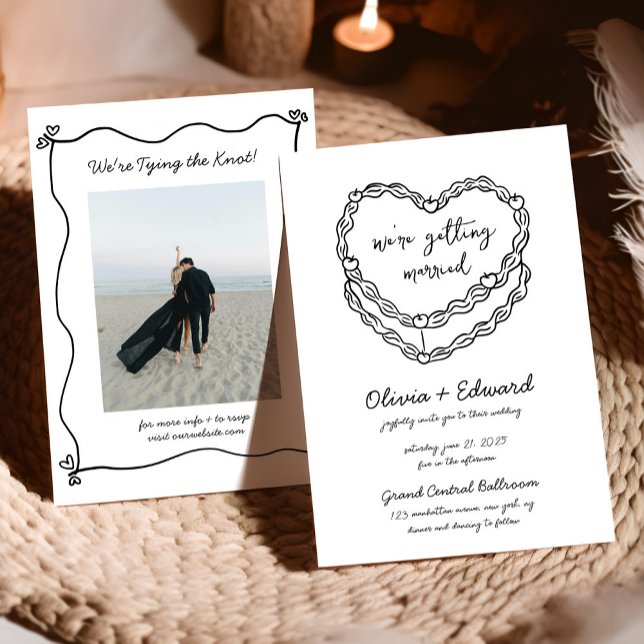 Whimsical Hand-Drawn Cake Photo Wedding Invitation (Creator Uploaded)