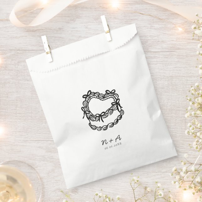 Whimsical Hand-Drawn Cake Wedding Favour Bag (Clipped)
