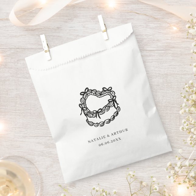 Whimsical Hand-Drawn Cake Wedding Favour Bag (Clipped)