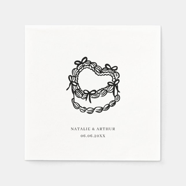 Whimsical Hand-Drawn Cake Wedding Napkin (Front)