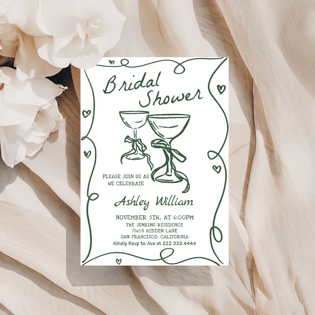 Whimsical Hand Drawn Champagne Bridal Shower Invitation (Creator Uploaded)