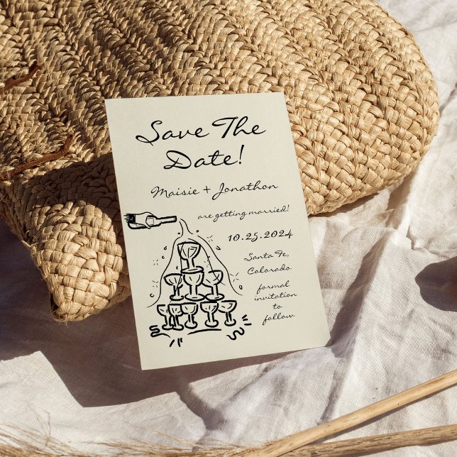 Whimsical Hand Drawn Champagne Tower Save The Date Invitation (Creator Uploaded)