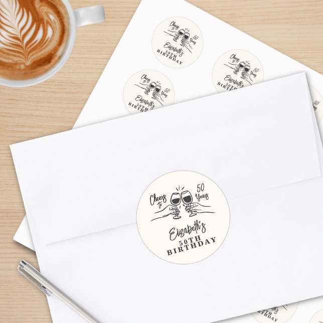 Whimsical Hand Drawn Cheers to 50 Years Birthday  Classic Round Sticker (Creator Uploaded)