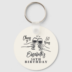 Whimsical Hand Drawn Cheers to 50 Years Birthday Keychain