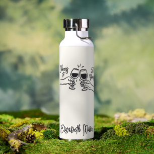 Whimsical Hand Drawn Cheers to 50 Years Birthday Water Bottle