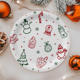 Whimsical Hand Drawn Christmas Baby Shower Paper Plate
